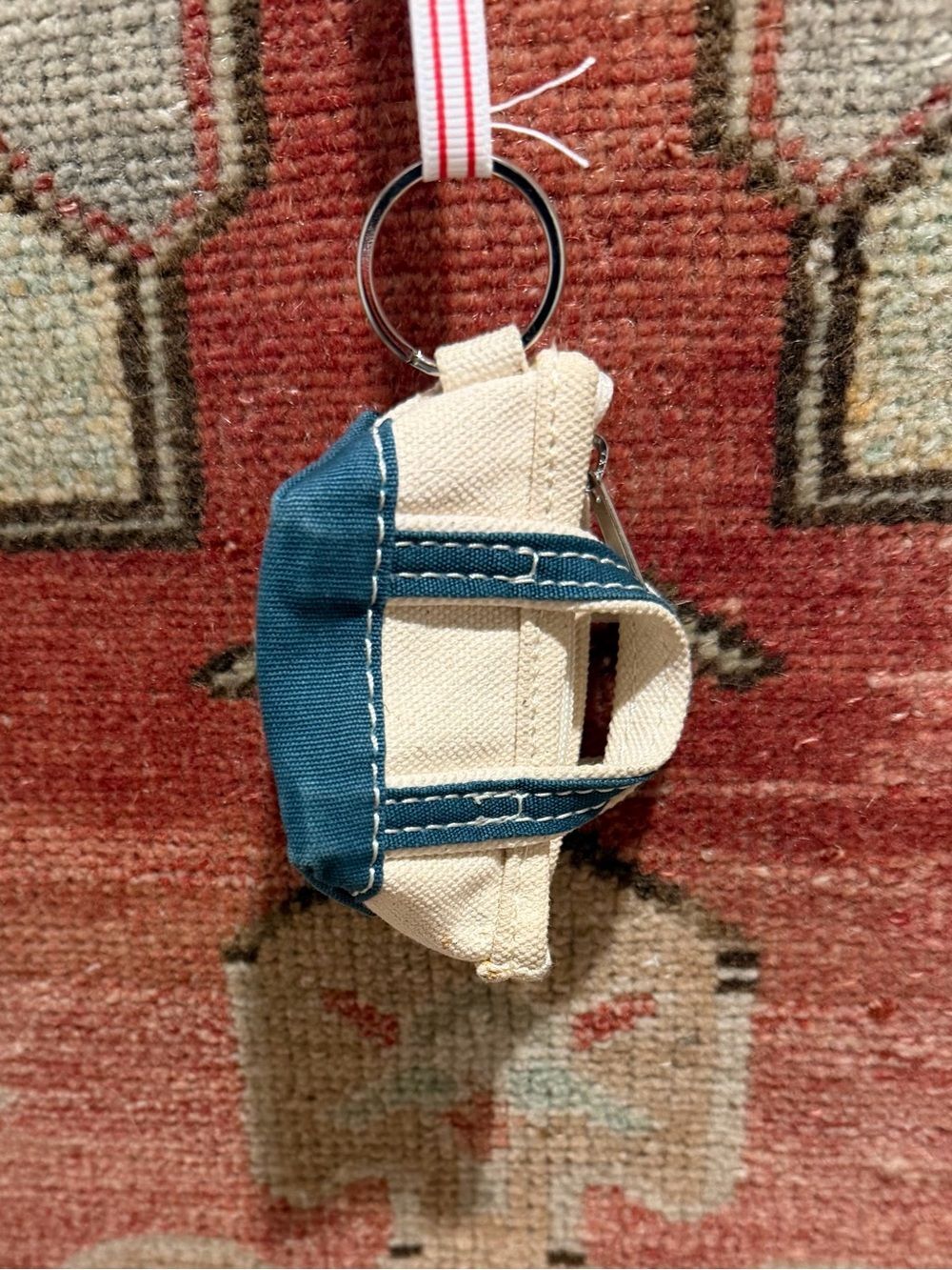 L.L. Bean Canvas Micro / Mini Tote Keychain in Cream and Teal